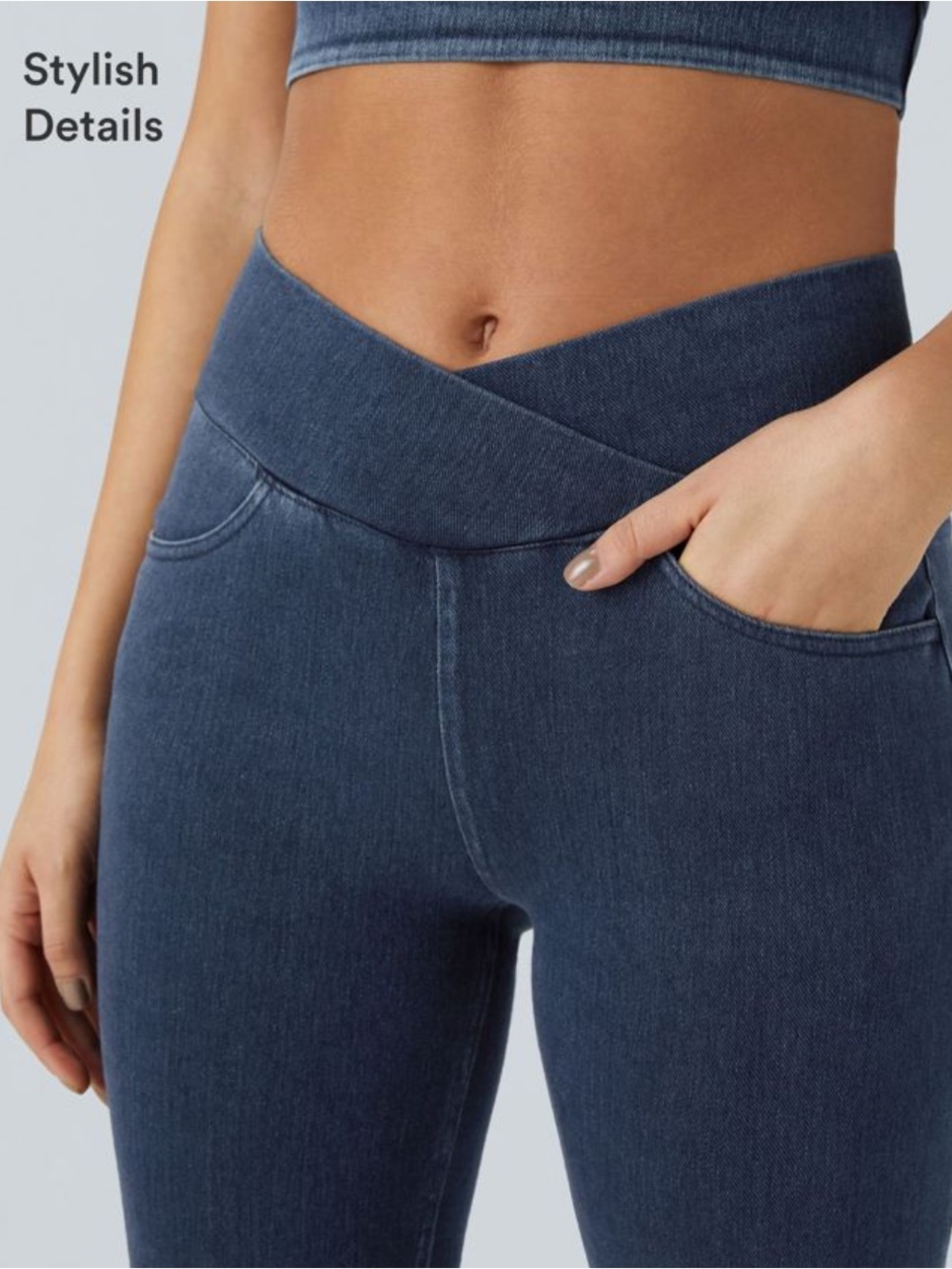 NWT Halara Flex™ High Waisted Crossover Pockets Denim Work Leggings